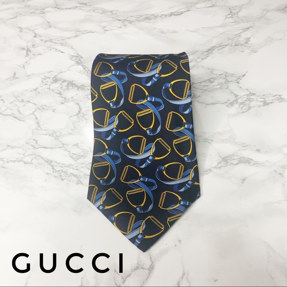 Gucci Other - Gucci Dark Navy Blue Elastic Band Print Silk Tie